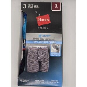 4 Pair HANES Premium Men's, S 28-30” Boxer Briefs Xtemp Support Pouch Long Leg.